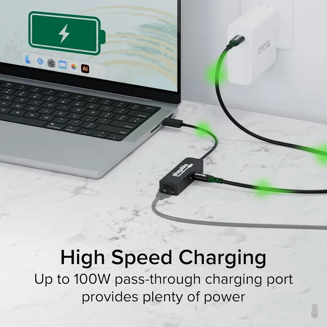 Alt view image 11 of 14 - Plugable USB C to Ethernet Adapter 2.5Gb with 100W USB-C PD Charging, 2.5 Gigabit Type C USB Ethernet Adapter for Windows, MacBook, Chrome, iPad, Surface, XPS, Thunderbolt 4, USB4 (USBC-E2500PD)