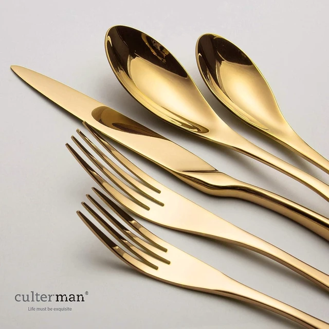 Alt view image 9 of 14 - 20 Piece Gold Flatware Silverware Cutlery Sets,unique modern look,Home & Kitchen Stainless Steel Dinnerware/Tableware/Utensils set For 4,Include Knives/Forks/Spoons Dishwasher Safe
