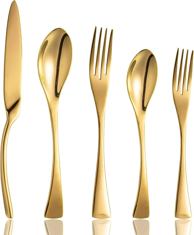 Alt view image 8 of 14 - 20 Piece Gold Flatware Silverware Cutlery Sets,unique modern look,Home & Kitchen Stainless Steel Dinnerware/Tableware/Utensils set For 4,Include Knives/Forks/Spoons Dishwasher Safe