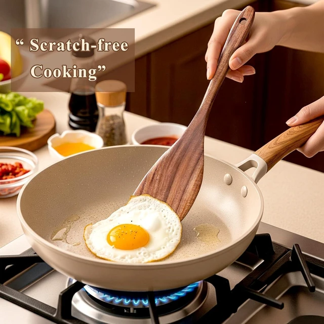 Alt view image 10 of 14 - Wooden Spoons for Cooking, 12 Pcs Nonstick Wooden Cooking Utensils Set with Comfort Grip 100% Natural Teak Wood - Sturdy, Lightweight & Heat Resistant Kitchen Utensils