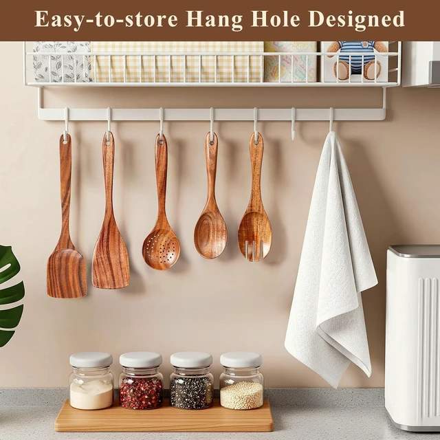 Alt view image 13 of 14 - Wooden Spoons for Cooking, 12 Pcs Nonstick Wooden Cooking Utensils Set with Comfort Grip 100% Natural Teak Wood - Sturdy, Lightweight & Heat Resistant Kitchen Utensils