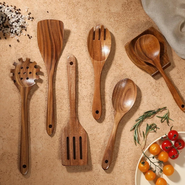 Alt view image 14 of 14 - Wooden Spoons for Cooking, 12 Pcs Nonstick Wooden Cooking Utensils Set with Comfort Grip 100% Natural Teak Wood - Sturdy, Lightweight & Heat Resistant Kitchen Utensils