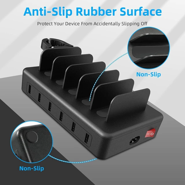 Alt view image 12 of 14 - Charging Station for Multiple Devices, CREATIVE DESIGN 50W 6 Ports USB Charger Station with Apple Watch Holder & 6 Cables, Charging Dock for iPad Cellphone Kindle Tablet and Other Electronic (Black)
