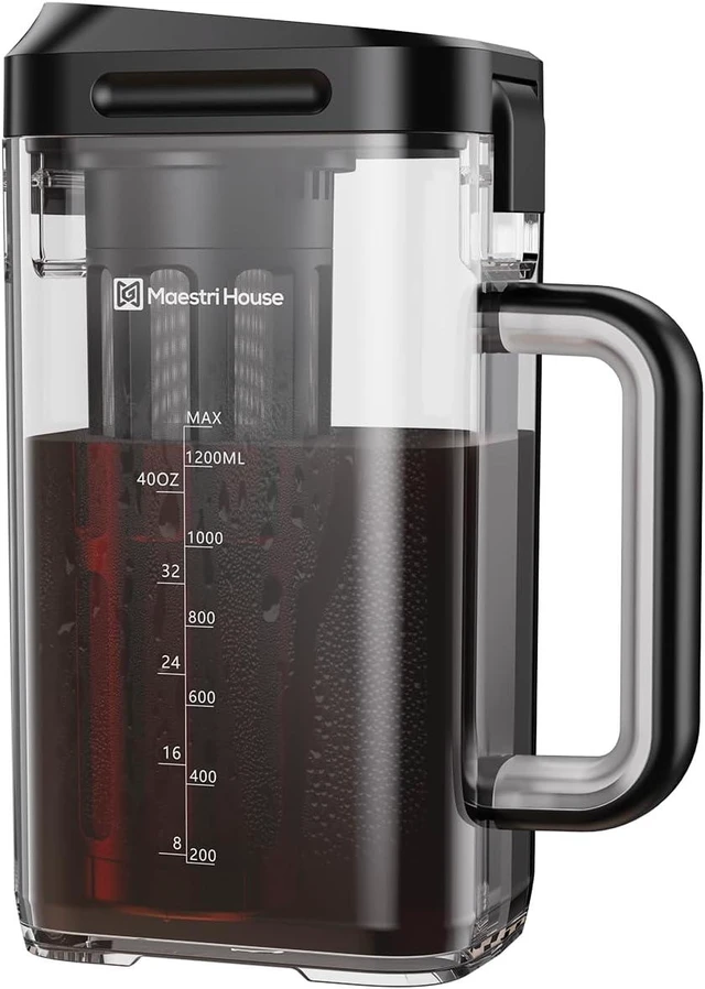 Alt view image 8 of 14 - Maestri House Compact Cold Brew Coffee Maker, 40oz Iced Tea and Coffee Maker Brewer Space Saving Tritan Pitcher, 350 Mesh Filter, 100% Leak-Proof
