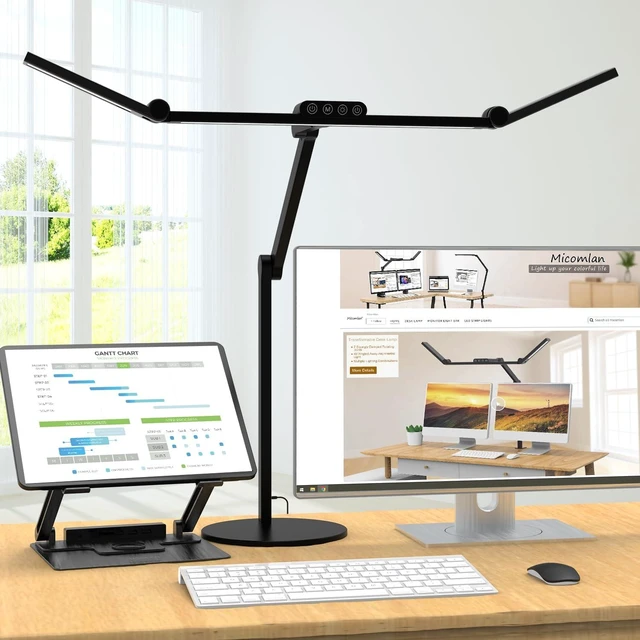 Alt view image 7 of 12 - Micomlan Architect Desk Lamp with Atmosphere Lighting, Adjustable Led Desk Light for Home Office with Base, 24W Bright Auto Dimming Table Light with Rotatable Swing Arm for Workbench Computer