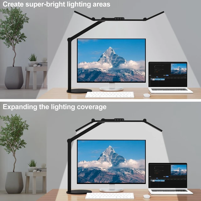 Alt view image 8 of 12 - Micomlan Architect Desk Lamp with Atmosphere Lighting, Adjustable Led Desk Light for Home Office with Base, 24W Bright Auto Dimming Table Light with Rotatable Swing Arm for Workbench Computer