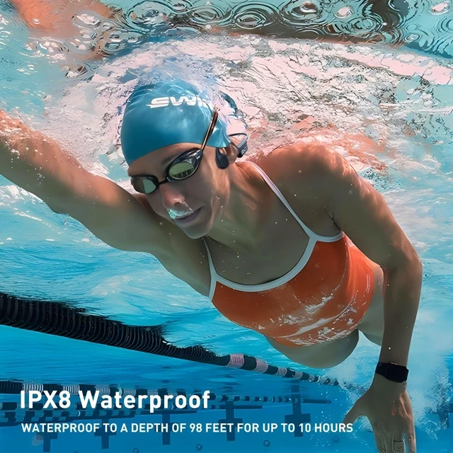 Alt view image 8 of 12 - Swimming Headphones,IPX8 Underwater Swimming Headphone with LED Display,Bone Conduction Swim Headphone Built-in 32G Memory MP3 Player,Open Ear Earphones for Running Cycling