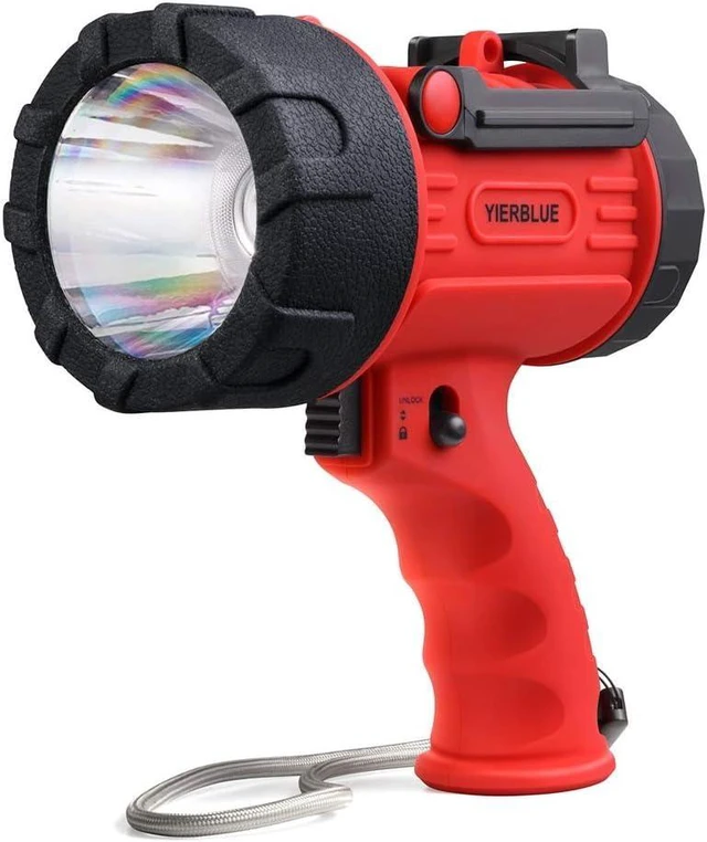 Alt view image 8 of 14 - YIERBLUE Rechargeable Spotlight Flashlight with 2000,000 High Lumen LED, IP67 Waterproof Long Running Spot Light searchlight, Impact Resistant Handheld Spotlight with Foldable Stand and Red Lens