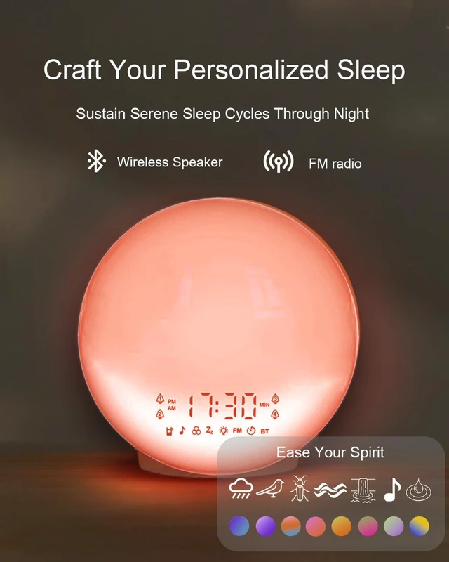 Alt view image 11 of 12 - Smart Sunrise Alarm Clock with No Signup APP Control & Wake-Up Light, 4 Alarms, Sound Machine, FM Radio, Wireless Speaker, White