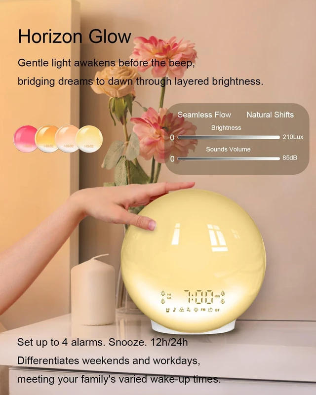 Alt view image 10 of 12 - Smart Sunrise Alarm Clock with No Signup APP Control & Wake-Up Light, 4 Alarms, Sound Machine, FM Radio, Wireless Speaker, White