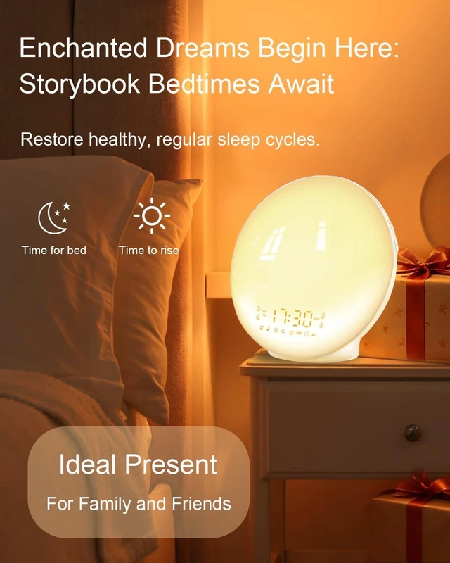 Alt view image 12 of 12 - Smart Sunrise Alarm Clock with No Signup APP Control & Wake-Up Light, 4 Alarms, Sound Machine, FM Radio, Wireless Speaker, White