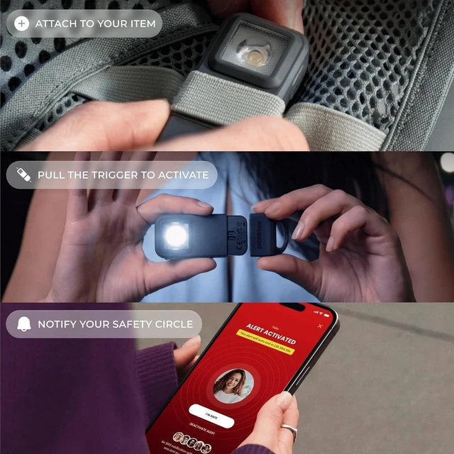 Alt view image 11 of 14 - Pebblebee Halo Personal Safety Alarm | Loud Siren & Strobe Lights with Location Sharing, Rechargeable Safety Keychain Device with Flashlight | Works with Apple Find My & Google Find Hub