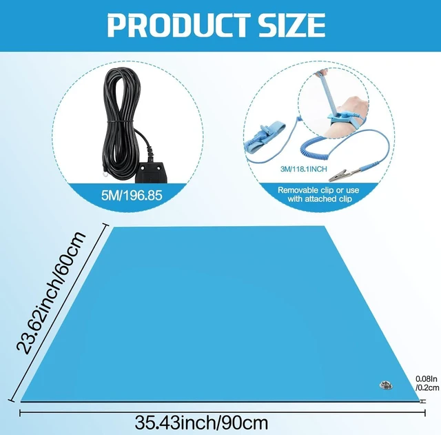 Alt view image 9 of 14 - Anti-Static Mat Kits Includes Heat Resistant ESD Mats Anti Static Wrist Straps Grounding Cords Rubber Solde Table ESD Pad for Computer PC Building Electronics Repair (1 Pack,24 x 35 in)