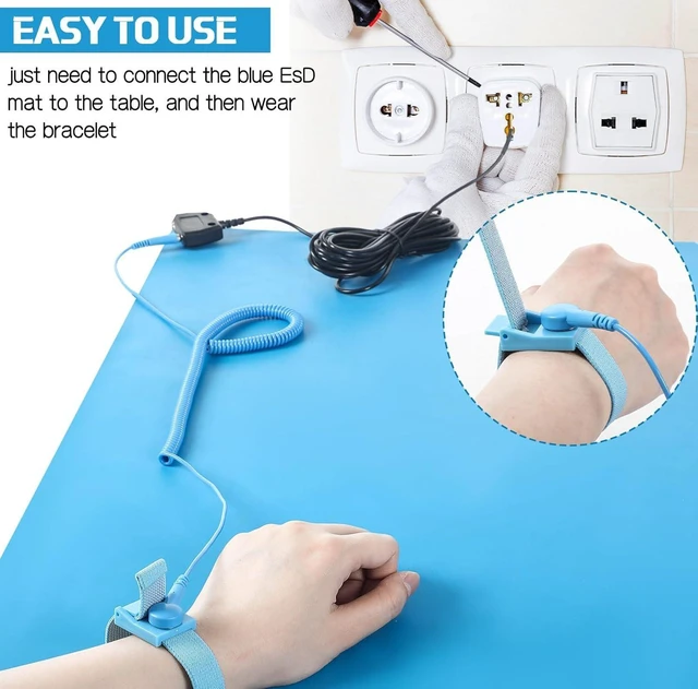 Alt view image 10 of 14 - Anti-Static Mat Kits Includes Heat Resistant ESD Mats Anti Static Wrist Straps Grounding Cords Rubber Solde Table ESD Pad for Computer PC Building Electronics Repair (1 Pack,24 x 35 in)