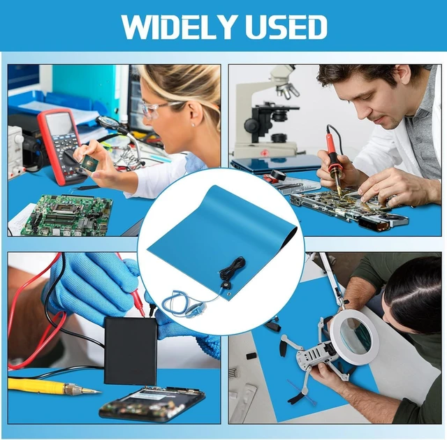Alt view image 11 of 14 - Anti-Static Mat Kits Includes Heat Resistant ESD Mats Anti Static Wrist Straps Grounding Cords Rubber Solde Table ESD Pad for Computer PC Building Electronics Repair (1 Pack,24 x 35 in)