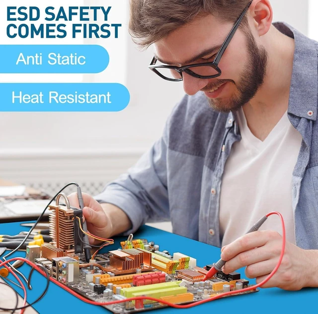 Alt view image 12 of 14 - Anti-Static Mat Kits Includes Heat Resistant ESD Mats Anti Static Wrist Straps Grounding Cords Rubber Solde Table ESD Pad for Computer PC Building Electronics Repair (1 Pack,24 x 35 in)
