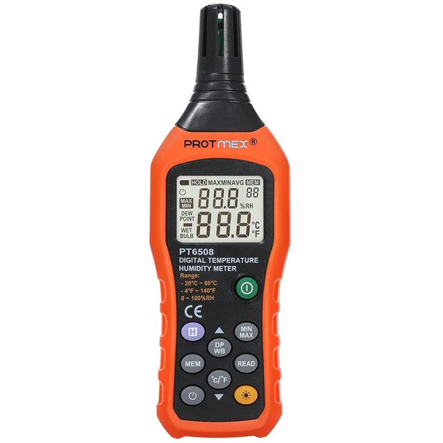 Alt view image 8 of 14 - Protmex PT6508 Temperature Humidity Meter, Digital Thermometer Hygrometer Monitor with Ambient, Dew Point, Wet Bulb for Indoor/Outdoor MIN, MAX, Data Hold, LCD Backlight
