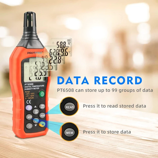 Alt view image 11 of 14 - Protmex PT6508 Temperature Humidity Meter, Digital Thermometer Hygrometer Monitor with Ambient, Dew Point, Wet Bulb for Indoor/Outdoor MIN, MAX, Data Hold, LCD Backlight