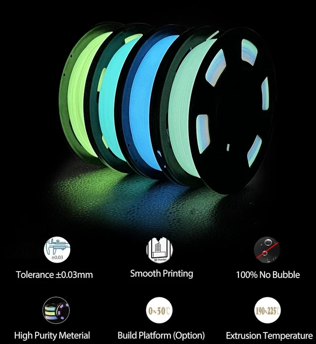 Alt view image 9 of 12 - 3D Printer Filament Bundle, Glow in The Dark Filament Multicolor, Green, Blue and Blue-Green, PLA Filament 1.75 mm, Dimensional Accuracy +/- 0.03 mm, 250g X 4 Pack