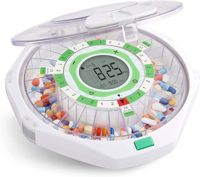 Alt view image 8 of 14 - 28-Day Automatic Pill Dispenser Clear Lid with Upgraded LCD Display and Key Lock, Sound & Light for Prescriptions, Medication, Vitamins, Supplements & More