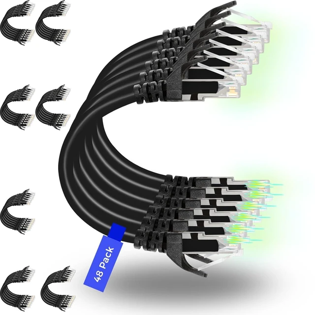 Alt view image 8 of 14 - Patch Cables Cat6 1ft (48 Pack), Ethernet Patch Cable 10G, Cat 6 Patch Cable for Patch Panel to Switch, Flexiable Cat 6 Ethernet Cable with Gold Plated Black