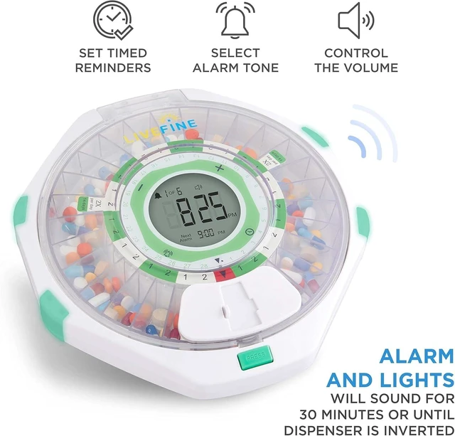 Alt view image 10 of 14 - 28-Day Automatic Pill Dispenser Clear Lid with Upgraded LCD Display and Key Lock, Sound & Light for Prescriptions, Medication, Vitamins, Supplements & More
