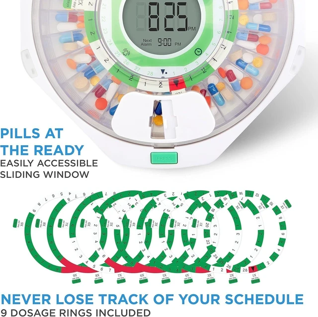 Alt view image 11 of 14 - 28-Day Automatic Pill Dispenser Clear Lid with Upgraded LCD Display and Key Lock, Sound & Light for Prescriptions, Medication, Vitamins, Supplements & More