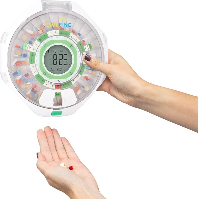 Alt view image 14 of 14 - 28-Day Automatic Pill Dispenser Clear Lid with Upgraded LCD Display and Key Lock, Sound & Light for Prescriptions, Medication, Vitamins, Supplements & More