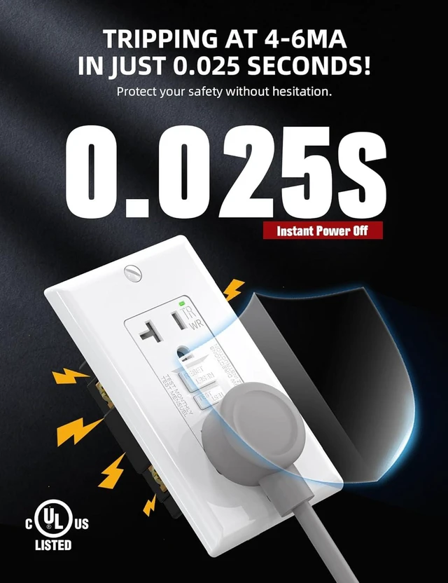 Alt view image 10 of 14 - GFCI Outlets 20 Amp, Self-Test Electrical Outlet, GFI Tamper & Weather Resistant Receptacle with LED Indicator, Ground Fault Circuit Interrupters, Wall Plate Included, UL Listed, White (4 Pack)