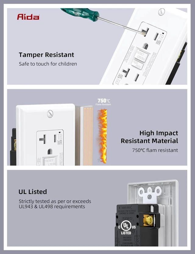 Alt view image 11 of 14 - GFCI Outlets 20 Amp, Self-Test Electrical Outlet, GFI Tamper & Weather Resistant Receptacle with LED Indicator, Ground Fault Circuit Interrupters, Wall Plate Included, UL Listed, White (4 Pack)