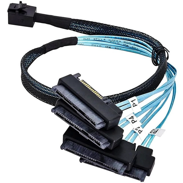 Alt view image 7 of 12 - SFF-8643 to 4x SFF-8482 Mini SAS HD Breakout Cable 1.6ft/0.5m, 12Gbps SAS3, 29+15 Pin Power; Forward Cable for RAID/HBA to Four SAS HDD/SSD; Compatible with LSI 9300-8i, Broadcom 9400-8i, Dell H330