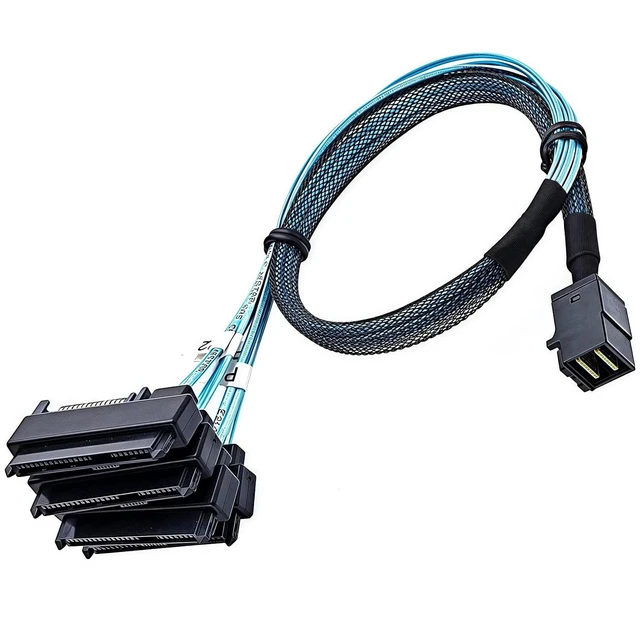 Alt view image 8 of 12 - SFF-8643 to 4x SFF-8482 Mini SAS HD Breakout Cable 1.6ft/0.5m, 12Gbps SAS3, 29+15 Pin Power; Forward Cable for RAID/HBA to Four SAS HDD/SSD; Compatible with LSI 9300-8i, Broadcom 9400-8i, Dell H330