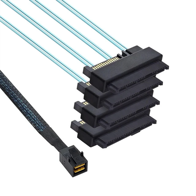 Alt view image 10 of 12 - SFF-8643 to 4x SFF-8482 Mini SAS HD Breakout Cable 1.6ft/0.5m, 12Gbps SAS3, 29+15 Pin Power; Forward Cable for RAID/HBA to Four SAS HDD/SSD; Compatible with LSI 9300-8i, Broadcom 9400-8i, Dell H330