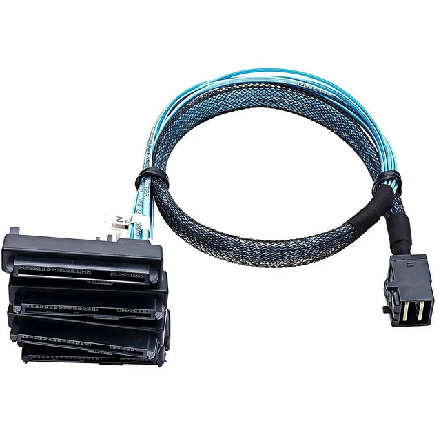 Alt view image 11 of 12 - SFF-8643 to 4x SFF-8482 Mini SAS HD Breakout Cable 1.6ft/0.5m, 12Gbps SAS3, 29+15 Pin Power; Forward Cable for RAID/HBA to Four SAS HDD/SSD; Compatible with LSI 9300-8i, Broadcom 9400-8i, Dell H330