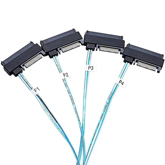 Alt view image 12 of 12 - SFF-8643 to 4x SFF-8482 Mini SAS HD Breakout Cable 1.6ft/0.5m, 12Gbps SAS3, 29+15 Pin Power; Forward Cable for RAID/HBA to Four SAS HDD/SSD; Compatible with LSI 9300-8i, Broadcom 9400-8i, Dell H330