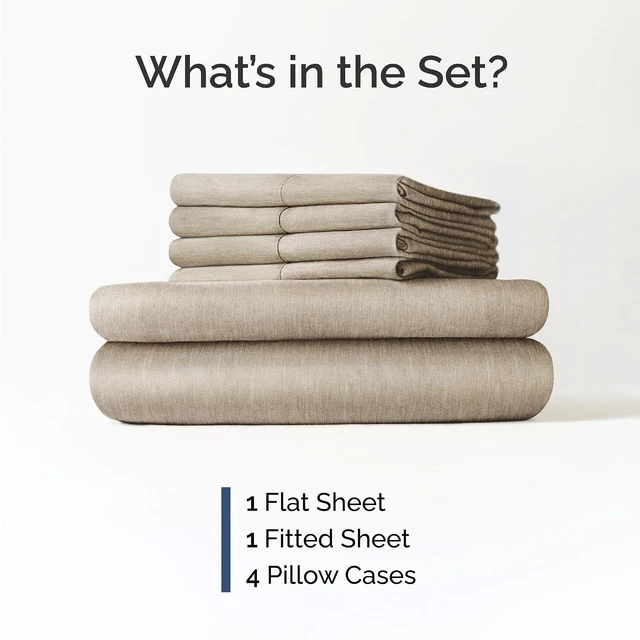 Alt view image 9 of 14 - Queen 6 Piece Sheet Set - Comfy Breathable & Cooling - Soft Hotel Luxury Bedding Set with 8-16 Inch Deep Pockets - 1 Flat & 1 Fitted Sheet & 4 Pillowcases - Wrinkle Free & Easy Care - Heathered Beige