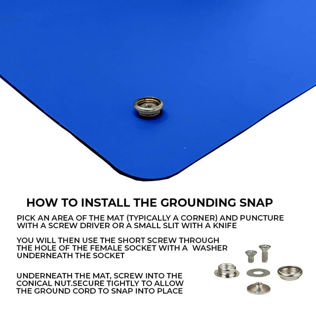 Alt view image 10 of 12 - ESD Compliant Mat Workstation Kit - 16"x24"x.060", Wrist Strap Set, Ground Cord, Universal Snap Kit, Easy to Use Outlet Adapter,Computer/Cellphone Repair Kit, Soldering Mat - Royal Blue