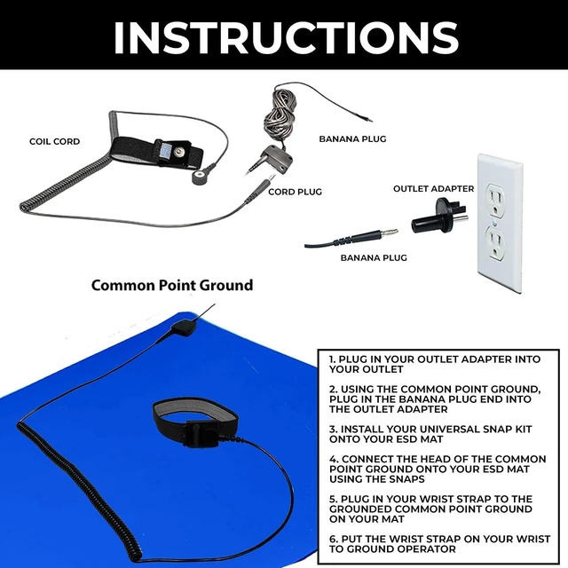 Alt view image 9 of 12 - ESD Compliant Mat Workstation Kit - 16"x24"x.060", Wrist Strap Set, Ground Cord, Universal Snap Kit, Easy to Use Outlet Adapter,Computer/Cellphone Repair Kit, Soldering Mat - Royal Blue