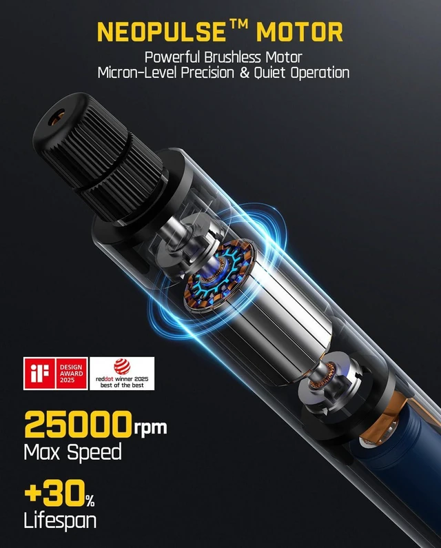 Alt view image 10 of 14 - Fanttik F2 Master Mini Cordless Rotary Tool Kit, NeoPulse Motor, 5 Speed, 25000 RPM, Revostor Hub, 35 Accessories, Engraving Pen, for 3D Printer Sanding, Polishing, Drilling, Carving, DIY Crafts