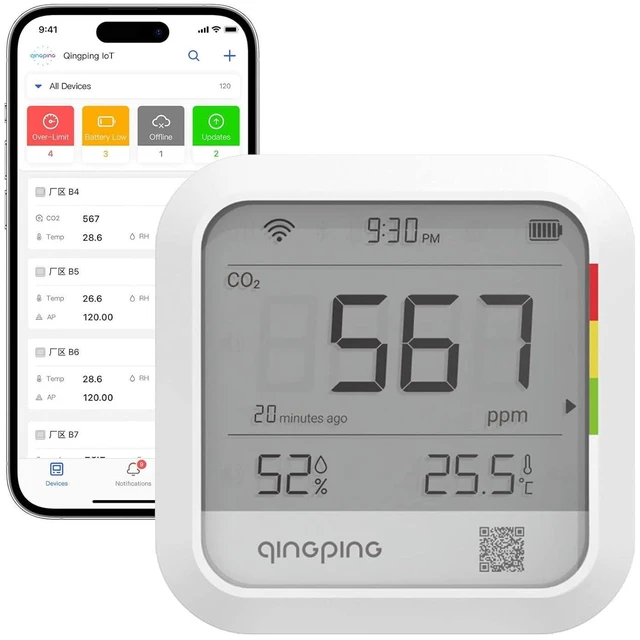 Alt view image 7 of 12 - CO2 Monitor Thermometer Hygrometer, Remote Monitoring via Qingping IoT, Temperature and Humidity Monitor for Different Scenarios, Fast Alert Notification, Rechargeable Battrey