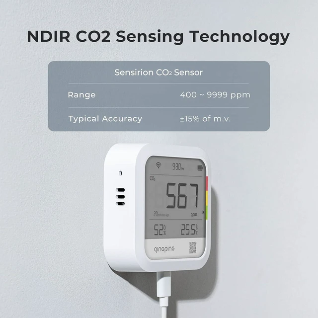 Alt view image 9 of 12 - CO2 Monitor Thermometer Hygrometer, Remote Monitoring via Qingping IoT, Temperature and Humidity Monitor for Different Scenarios, Fast Alert Notification, Rechargeable Battrey