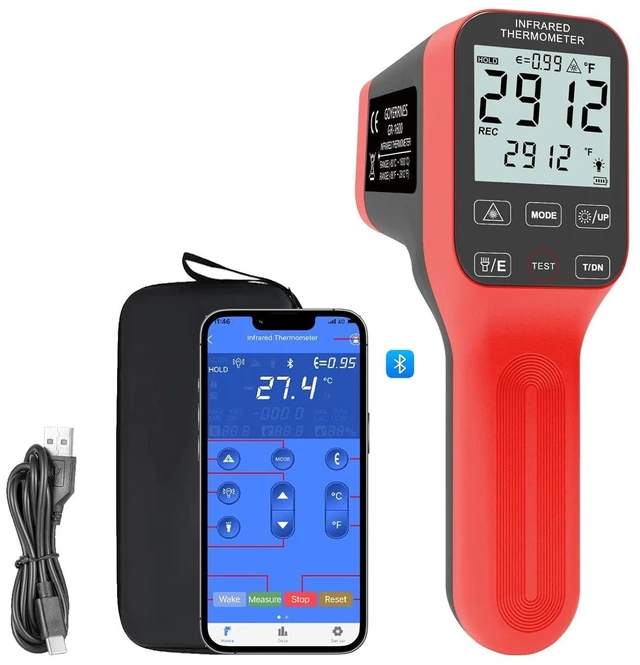 Alt view image 8 of 14 - -58°F to 2912°F High Temp Infrared Thermometer Gun DS=30:1,Industrial Infrared Thermometer with Bluetooth USB Rechargeable,Adjustable Emissivity, for Kiln, Forge,HVAC