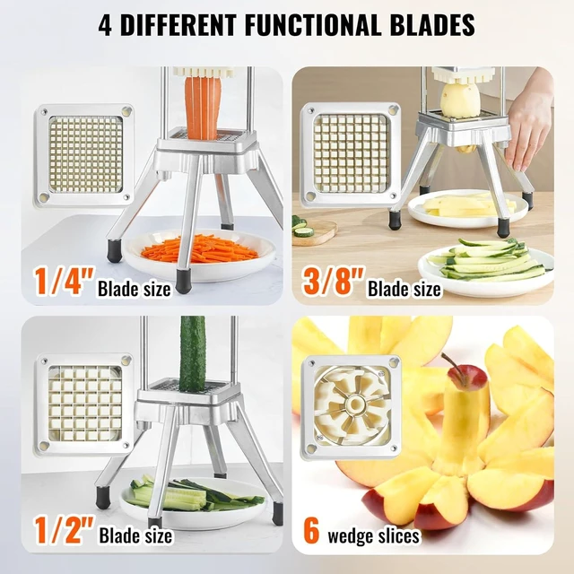 Alt view image 10 of 14 - VEVOR Commercial Vegetable Chopper w/ 4 Replacement Blades, Stainless Steel French Fry Cutter Potato Dicer & Fruit Slicer for Restaurants & Home Kitchen