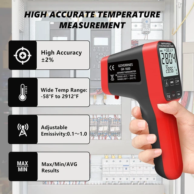 Alt view image 12 of 14 - -58°F to 2912°F High Temp Infrared Thermometer Gun DS=30:1,Industrial Infrared Thermometer with Bluetooth USB Rechargeable,Adjustable Emissivity, for Kiln, Forge,HVAC