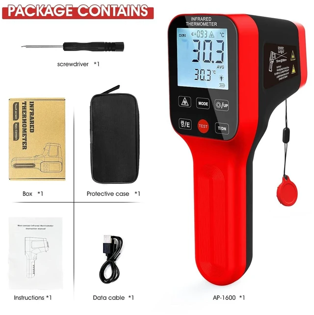 Alt view image 14 of 14 - -58°F to 2912°F High Temp Infrared Thermometer Gun DS=30:1,Industrial Infrared Thermometer with Bluetooth USB Rechargeable,Adjustable Emissivity, for Kiln, Forge,HVAC