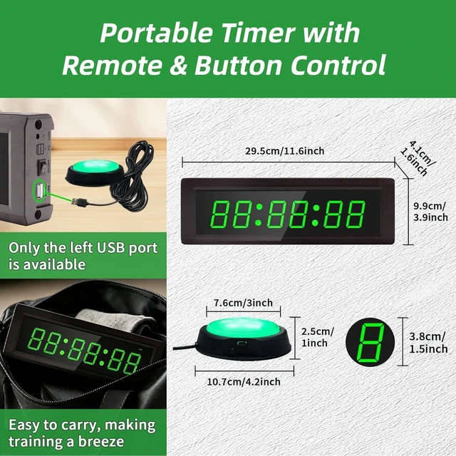 Alt view image 9 of 14 - Gym Timer Clock with Remote Control & Push Button,7 RGB Color, Programmable Interval Timer, Countdown/Up Stopwatch,Wall Clock for Home Gym Garage,Portable Training Accessories(Plug-in)