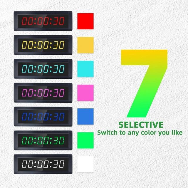 Alt view image 10 of 14 - Gym Timer Clock with Remote Control & Push Button,7 RGB Color, Programmable Interval Timer, Countdown/Up Stopwatch,Wall Clock for Home Gym Garage,Portable Training Accessories(Plug-in)