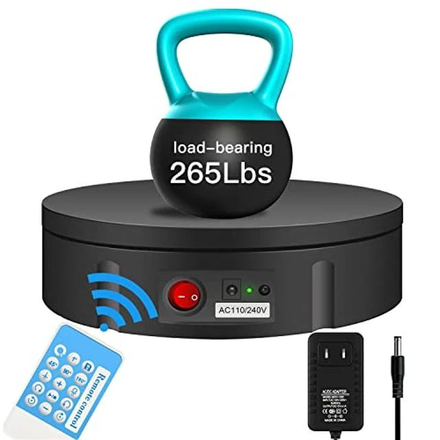 Alt view image 6 of 10 - JAYEGT Motorized Rotating Display Stand, 360 Degree Electric Rotating Turntable for Photography Products Display,Live Video Show,Remote Control Angle, Speed (Black, 11.8inch / 265Lbs Load,Wired)
