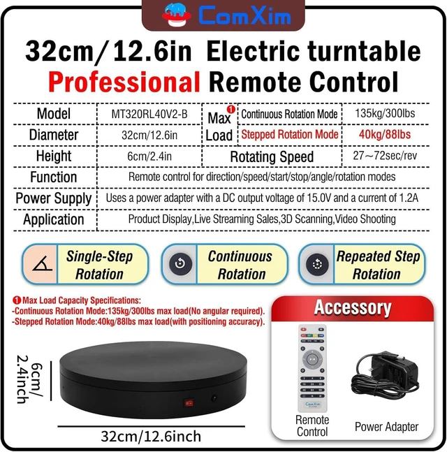 Alt view image 9 of 14 - 12.6In Remote Motorized Electric Turntable Rotating Display Stand Rotating Platform Photography Turntable motorized lazy susan base giratoria para for Photography,3D Scanner,(Load Range:88~300lbs)