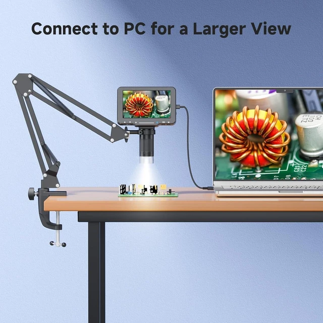 Alt view image 10 of 14 - 5" LCD Digital Microscope, 1000X Magnification Soldering Microscope for Electronics Repair, 1080P Video Camera with 8 Adjustable LED Lights, Type-C PC View, Flexible Stand